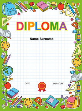 Kids Diploma certificate background design template