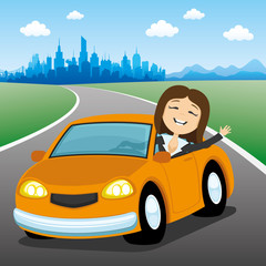 Orange car on the road.