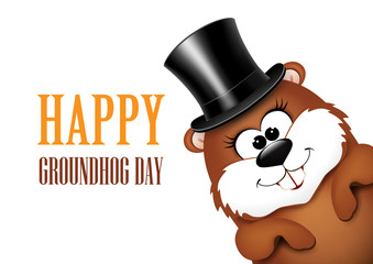 Groundhog Day greeting card with cheerful marmot