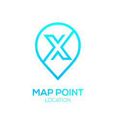 Fototapeta premium Letter X Logo Map Point Location,City locator,Pin maps symbol,Gps icon,Geo point navigation logotype
