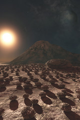 3d illustration science-fiction landscape with strange rocks