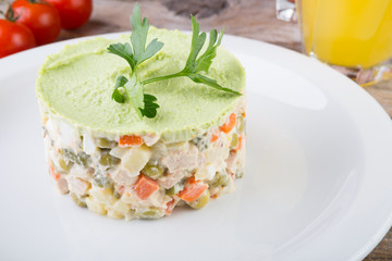 Russian salad on a plate