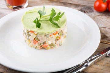 Russian salad on a plate