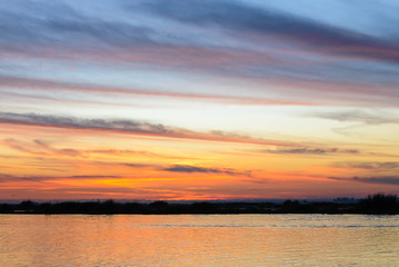 sky at sunset on the lake