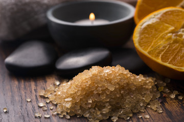 Orange bath salt and fruits