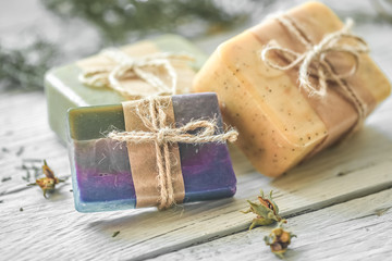 handmade soap on wooden background