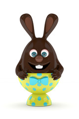 3d rendering of Easter chocolate bunny egg in egg holder