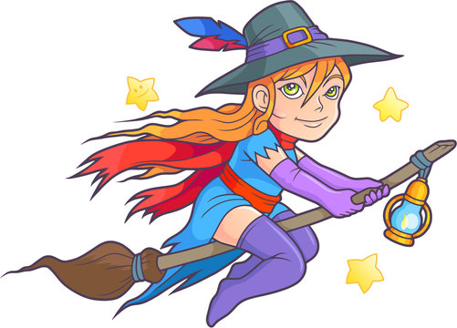 cute little witch flying on her broomstick
