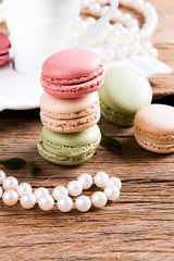 A french sweet delicacy, macaroons variety closeup.