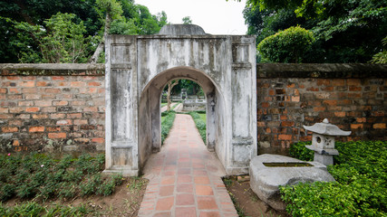 HANOI, VIETNAM, November 30, 2015:  A gate from historic Confucius Temple,The Temple of literature, the center of Hanoi, Vietnam