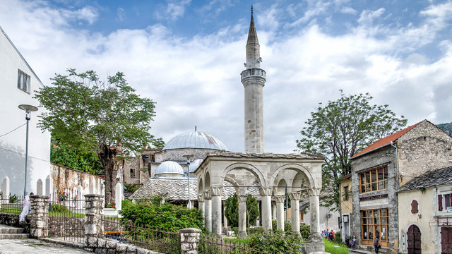 Mostar, Bosnia Herzegovina - May 1, 2014: Mosque from town of Mostar