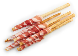 Bread sticks grissini with prosciutto