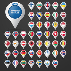 Set the pointer to the map with the  European  country's flag an