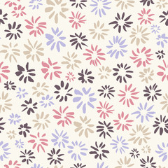 Ink seamless pattern with  flowers in sketchy style. Artistic background