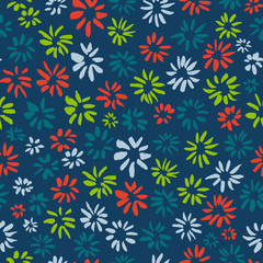 Ink seamless pattern with  flowers in sketchy style. Artistic background