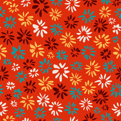 Ink seamless pattern with  flowers in sketchy style. Artistic background