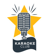Karaoke club and bar vector label or logotype design