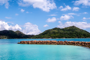 the rock jetty of Praslin Island, Seychelles