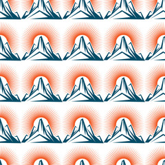 Obraz premium Seamless pattern with mountain and sun. Vector nature background