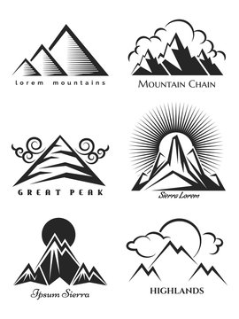 Mountain logo set isolated on white background. Vector nature labels collection