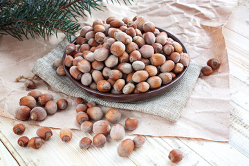filbert hazelnut on a wooden table
