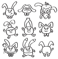Vector  set cute  rabbits, black silhouettes  isolated on white.