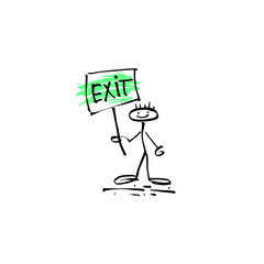 hand drawing sketch human smile stick figure with exit signs
