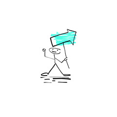 hand drawing sketch human smile stick figure with arrow