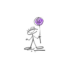 hand drawing sketch human smile stick figure with email sign