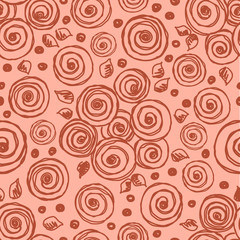 Fototapeta premium Seamless vector hand drawn floral pattern. background with flowers, leaves. Decorative cute graphic line drawing illustration. Print for wrapping, background, fabric, decor, textile, surface