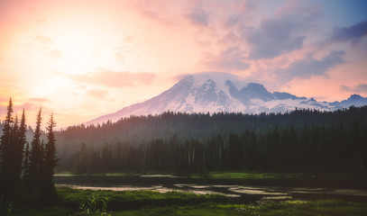 sunset at mt Rainier,WAshington,usa.