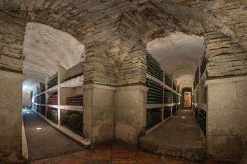 Fototapeta na wymiar wine cellar with bottles inside