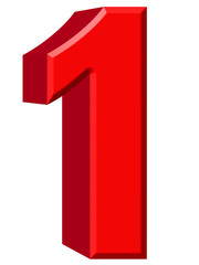 Numeral 1, one, isolated on white background, 3d render