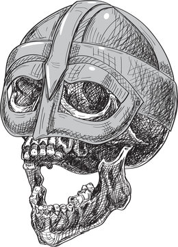 Side viking skull in helmet