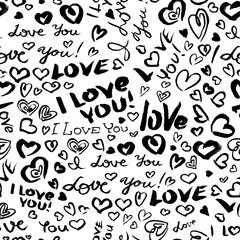 Naklejka premium Valentine's day or wedding seamless pattern with hearts and I Love you lettering