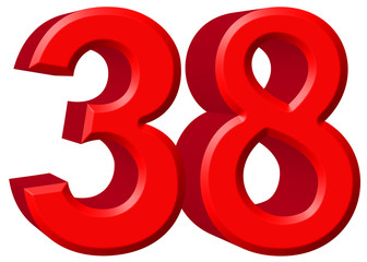 Numeral 38, thirty eight, isolated on white background, 3d rende