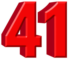 Numeral 41, forty one, isolated on white background, 3d render