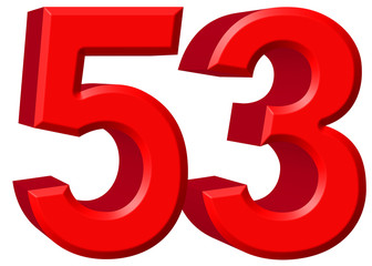 Numeral 53, fifty three, isolated on white background, 3d render