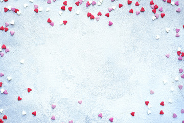Valentine day background with mini hearts .Top view with space f