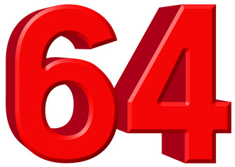 Numeral 64, sixty four, isolated on white background, 3d render