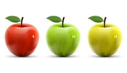 Set of red, yellow and green apples isolated on white background