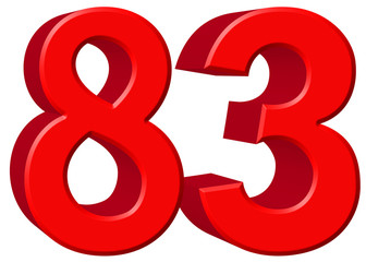 Numeral 83, eighty three, isolated on white background, 3d rende