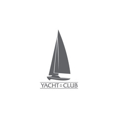 Black and white graphic yacht club, sailing sport logo template with wind filling the sails, vector illustration isolated on white background. Graphic yacht, sail boat logotype, logo design