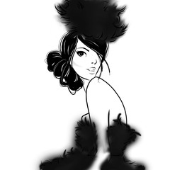 Fototapeta premium Young Beautiful Lady in Stylist Feather Fur