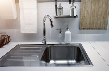 Modern kitchen at home and kitchenware