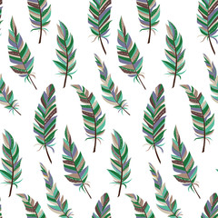 Seamless background with vintage feathers. Boho style. Pattern.