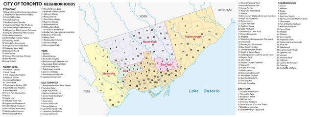 Naklejka premium Vector neighborhood map of the Canadian city of Toronto
