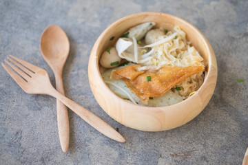Asian style noodle with pork fish ball and vegetables
