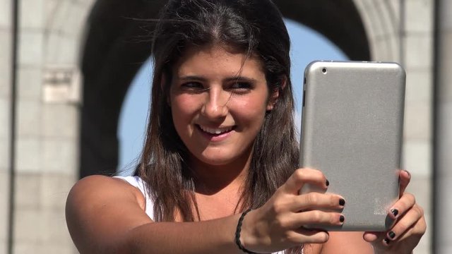 Tourism Woman Selfie With Tablet