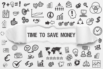 Time to save Money / weißes Papier mit Symbole